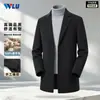 Abrigo de Lana 100% para Hombre, Estilo Grueso para Primavera y Otoño, Longitud Media, Cuello de Solapa, Color Sólido, Versátil, Casual, Chaqueta de Lana Doble Cara