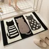 Tapete de Chão Absorbente e Antiderrapante para Banheiro, com Desenho Animado e Imitação de Caxemira, para Porta de Entrada, Remove Poeira, Resistente à Sujeira e ao Desgaste