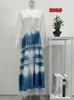 Vestido azul tie-dye de planta pura original Radix Isatidis, vestido artístico con mangas, venta al por mayor