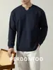 Camiseta Suave de Algodón de Alta Calidad, Doble Cara, Cuello en V, Manga Larga para Hombre, Camisa Base Pesada para Otoño e Invierno.