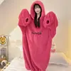 Camisola para Mulheres 2026 Inverno com Capuz Longa de Pelúcia Espessada Quente Vestido de Flanela Modelagem Solta Pode Ser Usada Fora de Casa Roupas
