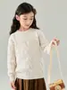 Suéter grueso de punto trenzado 100% lana pura para otoño e invierno, cuello redondo medio alto, para niños y niñas