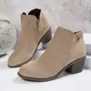 Novas Botas Curtas de Salto Grosso com Bico Redondo Plus Size para Mulheres, Comércio Exterior, Zíper Lateral Transfronteiriço, Camurça, Casuais, Salto Médio, Cano Curto