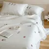 Estilo Coreano Lavado a la Arena 60s Algodón Puro Bordado Acolchado Encaje Colcha Juego de Tres Piezas ins Acolchado Engrosado Sábana Funda de Almohada lub