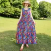 Vestido de algodão e seda sem mangas de alta qualidade, estilo jovem, para mulheres, vestido de verão para férias na praia, plus size, para mulheres de meia-idade, vestido Sanya, vestido de praia