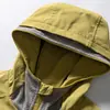 Chaqueta resistente al agua y al desgaste para hombres y mujeres, abrigo con capucha de color block estilo senderismo de otoño 13429
