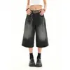 Shorts Jeans Vintage Lavado Estilo Retrô Americano para Mulheres, Shorts de Verão Plus-Size de Perna Larga para Corpo em Formato de Pera