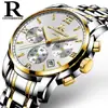 Rui Zhi Yuan Caja de Acero Inoxidable Correa de Acero Reloj Multifuncional de Acero para Hombre Cuarzo Genuino 6 Agujas de Negocios No Mecánico