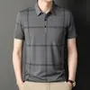Ropa de Verano para Papá Hombres de Mediana Edad y Mayores Camiseta Rayada Versión con Bolsillo Hombres Solapa Manga Corta Camiseta de Manga Corta Hombres Manga Corta