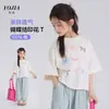 Camiseta de Algodão Puro YOJIA para Meninas Verão 2026 Nova Estilosa Fina Manga Curta para Meninas Roupas de Verão de Manga Curta para Crianças