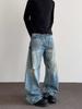 Jeans Americanos Retro Street Desgastados Rotos Scimitar Estilo Wasteland para Hombre Trendy Pierna Recta Acampanados Pantalones Cleanfit