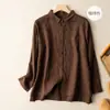 Nova blusa de algodão e linho fina para primavera e outono, de manga comprida, com gola de lapela, jaqueta cardigã casual versátil para mulheres usarem como peça externa