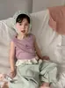 Colete de Tricô Doce Estilo Coreano para Meninas, Novo Top Sem Manga de Renda de Verão para Crianças, Camiseta para Bebê