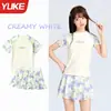 Traje de baño para niñas modelo nuevo 2026, de dos piezas, protector solar, transpirable, estilo falda, conservador, para niñas mayores, estudiantes y niños