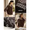 Sudadera de Empalme a Cuadros Retro 25 Otoño e Invierno Cepillada Holgada Aspecto Adelgazante Sudadera con Capucha Falsa de Dos Piezas