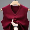 Chaleco de Invierno Nuevo con Cuello en V Cálido Cómodo Chal Casual Versátil Camisa Base de Punto de Color Sólido para Hombre