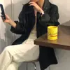 Jaqueta feminina de couro PU de comprimento médio estilo coreano de alta qualidade de Dongdaemun, Coreia