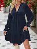 Plataforma Independiente de Comercio Exterior 2026 Vestido Elegante Europeo y Americano de Manga Larga Otoño e Invierno Vestido de Terciopelo con Volantes de Manga Larga