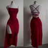 Europa y Estados Unidos transfronterizo sexy tirantes finos ajustado sin mangas tira en la espalda sin espalda abertura vestido 2025 vestido de mujer venta al por mayor