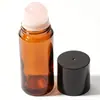 Frasco Refil de Óleo de Rícino de Vidro Marrom 50ml Frasco com Esfera de Cristal Rosa Natural Frasco com Esfera de Quartzo Rosa