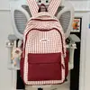 Mochila Xadrez Tendência Nicho Estilo Japonês Versátil para Alunos do Ensino Fundamental, Médio e Universitário, Mochila de Viagem de Grande Capacidade para Mulheres