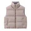 Colete de algodão acolchoado com gola color block dupla face para mulheres, curto, solto, sem mangas, casaco casual quente de outono e inverno