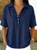 Camisa de Verano de Manga Corta con Cuello, Botones, Color Sólido, Cuello en V, Diseño Casual Holgado, Comercio Exterior Europeo y Americano, Amazon Transfronterizo