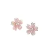 Pendientes de Botón Florales Rosas Frescos de Primavera Verano Perla Elegantes Dulces Delicados Pequeños Exquisitos de Gama Alta Versátiles Adornos para la Oreja