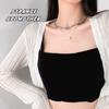 Collar nuevo hip hop japonés y coreano de acero de titanio rectangular con letras colgante de doble perla collar cadena clavícula