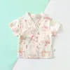 Ropa de Monje de Manga Corta para Bebé, Algodón Puro, Top Delgado de Verano, Clase A, Sin Costuras, Protección Doble Capa para el Vientre, Top de Atar