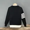 Cardigan Elegante de Alta Qualidade Outono e Inverno Cor Contrastante Retro Gola V Costura Suéter Suéter Casaco Masculino