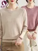Novedad de Otoño 2026: Suéter de Punto Redondo para Madre, Suéter de Manga Larga de Color Sólido, Blusa de Talla Grande para Mujeres de Mediana Edad y Mayores