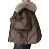 Colección de invierno 2025 nueva europea y americana ZLS: chaqueta acolchada de estilo coreano, holgada y elegante para mujer, con cuello de piel sintética