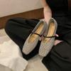 Zapatos de Salón Individuales de Boca Baja Suaves, Tejido Hueco con Tira, Punta Cuadrada Francesa, Versátiles, Estilo Celebridad de Internet para Mujer, Zapatos Planos Estilo Coreano para Uso en Exteriores