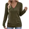 Nuevo Top de Mujer Otoño/Invierno 2026 Estilo Europeo y Americano Amazon Independiente Manga Larga Cuello en V Elegante Fruncido Botón Color Sólido Camiseta