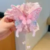 Acessório de Cabelo Infantil Borboleta com Franja Renda de Fada Scrunchie de Alto Valor para Coque ou Rabo de Cavalo de Meninas