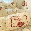 Estilo Ins Toalha de Algodão Puro Bordada Roupa de Cama Conjunto de Quatro Peças 100% Algodão Roupa de Cama Infantil Capa de Edredom Lençóis Conjunto de Três Peças com Elástico