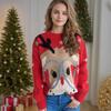 Navidad Comercio Exterior Transfronterizo Nuevo Suéter Holgado de Dibujos Animados de Bambi para Mujer Cuello Redondo Rojo Jacquard Manga Larga Tejido