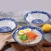 Tigela de Cerâmica para Macarrão Estilo Chinês, Tigela Grande de Porcelana Azul e Branca para Uso Doméstico, Tigela Esmaltada, Louça Segura para Micro-ondas