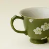 Caneca de Café Branca com Flores de Cerejeira Pintadas à Mão com Laranjas Verdes e Pinheiros, Exquisita Xícara de Chá Cerâmica Doméstica, Conjunto de Chá Kung Fu