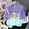 Camiseta de Verano con Degradado para Niñas, Manga Corta Infantil, Nueva Estampada Holgada Estilo Coreano Versátil Moderna para Niños Mayores