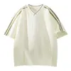 Camiseta Casual de Rayas Estilo Americano Simple Moderna de Manga Corta para Hombre, Top Fresco Transpirable Holgado de Media Manga para Verano