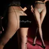 Meias Arrastão Jacquard com Brilho de Óleo de Cavalo Aurora, Abertura no Gancho, Seda Preta com Listras Verticais, Laço, Meia-Calça Sexy, Resistente a Puxões