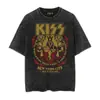 Nueva Estación Independiente Camiseta de Hombre Kiss de Alta Calidad Viva en el 77 Banda de Rock Algodón Lavado Antiguo