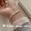 Pulsera de Cuentas Abiertas Trenzadas de Plata de Ley S925 Estilo Celebridad de Internet Dongdaemun Coreano Desgaste Capas Suave