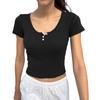 Kaikuo Comercio Transfronterizo 2026 Primavera/Verano Nuevo Top Camiseta de Manga Corta para Mujer Y2K Ceñido a la Cintura con Botones y Costilla