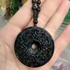 Collar de Vidrio de Cuatro Lados para la Riqueza Colgante con Hebilla de Seguridad Bendición Longevidad Salud Prosperidad Cadena para Suéter Colgante de Imitación de Jade Hetian