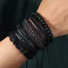 Verano 2024 nuevo temu venta caliente transfronteriza simple moda retro pulsera de cuero tejida a mano multicapa con cuentas
