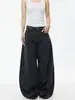 Cintura Ajustable Pierna Ancha Plisado Pana Ropa de Trabajo Pantalones de Pierna Ancha Mujer Retro Americano Color Café Adelgazantes Casuales Pantalones Largos Modernos