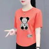 Camiseta de Manga Corta con Estampado de Cuello Redondo, Versátil, Adelgazante, Holgada, para Mujer de Mediana Edad, Ropa de Madre para Comercio Exterior Transfronterizo, Moderna